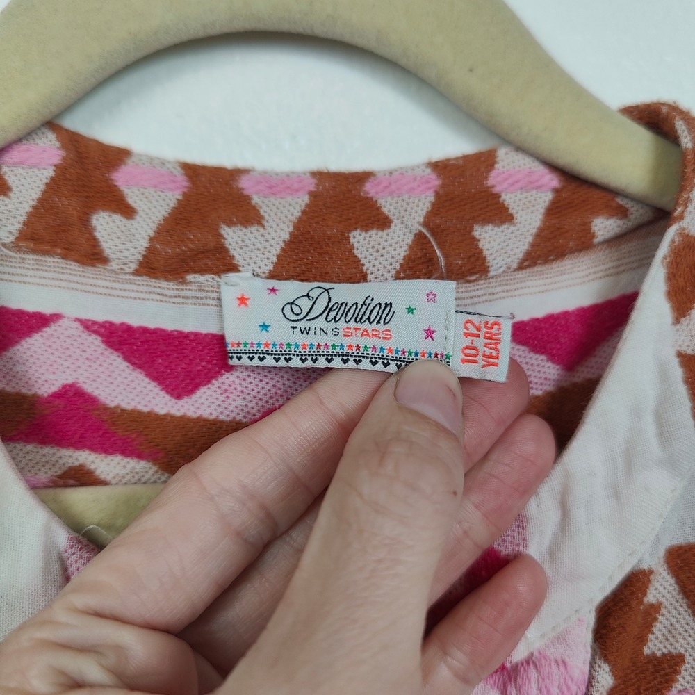 Devotion Twins Stars Ella Dress Girls 10-12 Pink Orange Geometric Boho Tiered - Picture 6 of 9